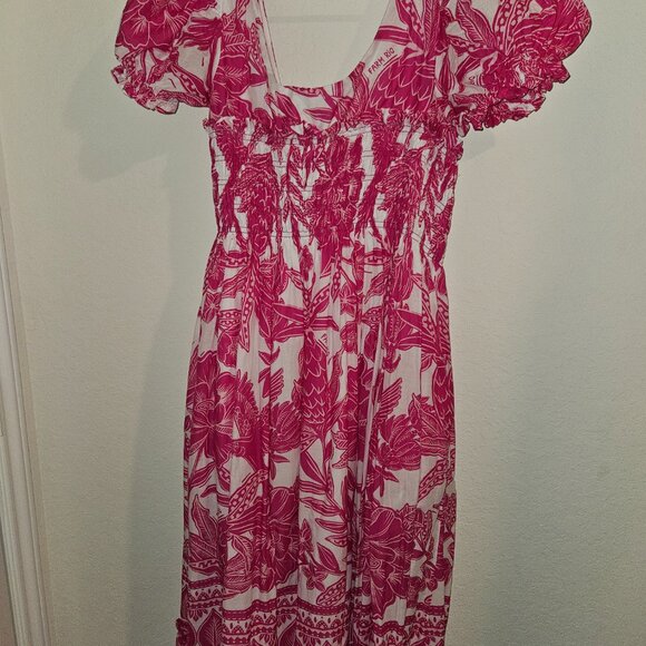 FARM Rio Tropical Woodcut Pink Maxi Dress L - Picture 9 of 9